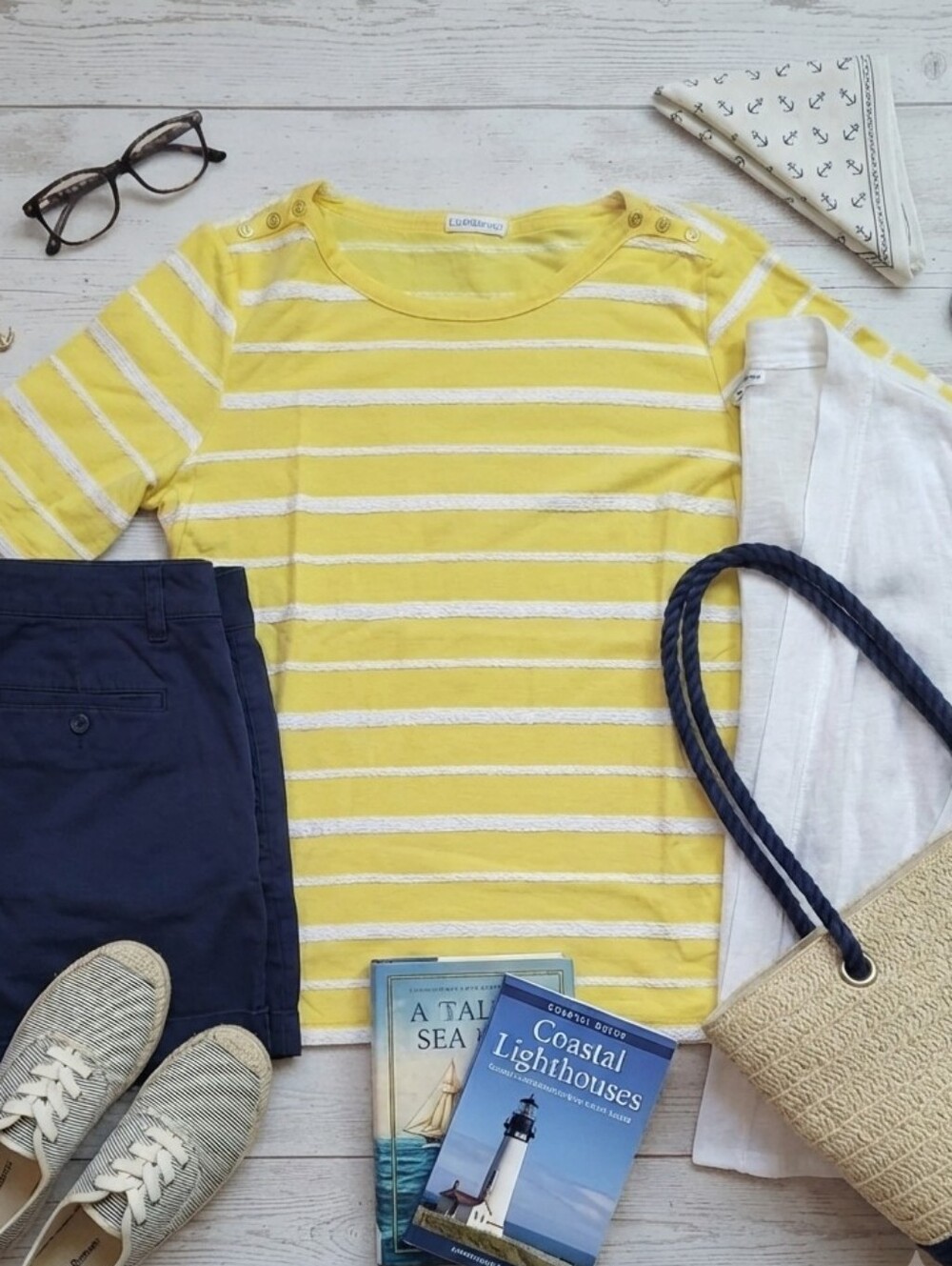 croft & barrow Yellow and White Striped Short Sleeve Tee